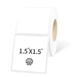 1.5"x1.5" White Square Thermal Label Stickers, Self-Adhesive Square Direct Thermal Labels, 500 Sheets with Perforation Line in ROLL