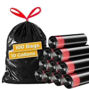 10 Gallon Biodegradable Garbage Bags 100 Count – Eco-Friendly Drawstring Trash Bags, Extra Thick Leak-Proof Tear-Resistant Trash Can Liners with Odor Control for Kitchen, Bathroom, Home & Office Use