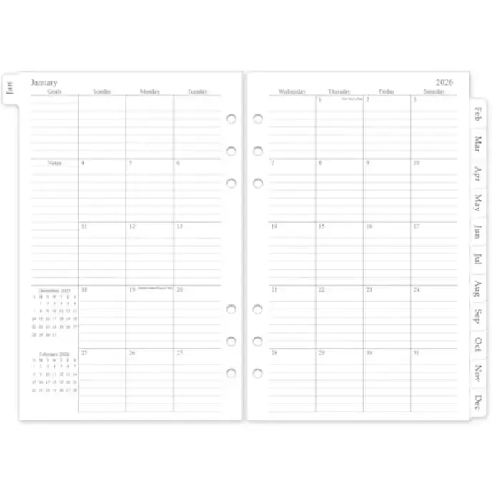 2026 Weekly & Monthly Planner Refill, A4 Letter Size Inserts with Monthly Tabs, Size 5, 8.5"x11", Jan. 2026 - Dec. 2026, 7-Hole Punched
