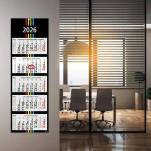 5-Month Calendar 2025 Black + Stripes 33 x 100 cm Wall Calendar with Slider - Decorative Large Format with 5 Individual Perforated Calendar Blocks