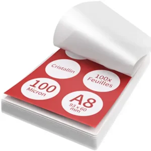 ACROPAQ Laminating Pouches A8-100 Pack, 200 Micron (2 x 100 Micron), for Business Cards, Glossy Finish, Premium Quality, Rounded Corners, Ideal for Craft Materials and signages - 18017