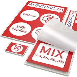 ACROPAQ Laminating Pouches - Mixed (A4, A5, A6, A8) 160 Micron (2 x 80 Micron), 100 Sheets, Glossy Finish, Premium Quality, Rounded Corners - 18023