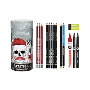 Cretacolor Tattoo Sketching Set, Cylinder Tin Can 14 Piece