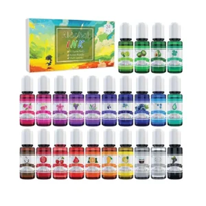 Alcohol Ink Set - 24 Vibrant Colors for Resin Petri Dish Making, Epoxy Painting - Concentrated Paint Color Dye for Art, Tumbler Making - 24 x 10ml/.35oz