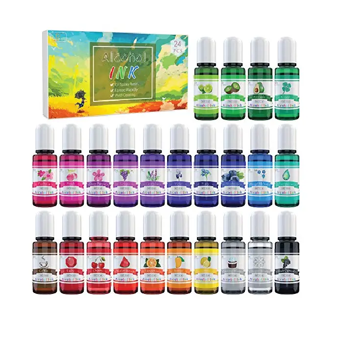 Alcohol Ink Set - 24 Vibrant Colors for Resin Petri Dish Making, Epoxy Painting - Concentrated Paint Color Dye for Art, Tumbler Making - 24 x 10ml/.35oz