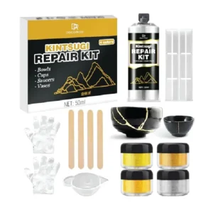 Kintsugi Repair Kit - Food Safe Kintsugi Kit Repairs Broken Ceramics, Glass, Jade, Sculptures, Meaningful Pottery - Gold Kintsugi Glue for Ceramics and Porcelain Repair, Japanese Art Kintsugi Craft