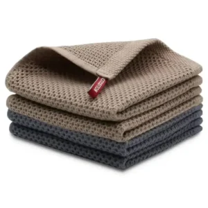 Kitchen Towels Set of 4 – 100% Cotton Ultra Absorbent Dish Towels, Quick Dry Lint-Free Reusable Cloths for Drying Dishes, Cleaning Counters, Wiping Spills & Everyday Kitchen Use