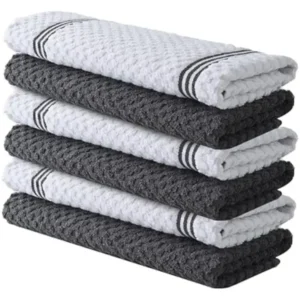 Kitchen Towels Set of 6 – Ultra Absorbent Microfiber Cotton Blend Dish Towels, Quick Dry Lint-Free Reusable Cleaning Cloths for Dishes, Counters, Glassware & Everyday Use