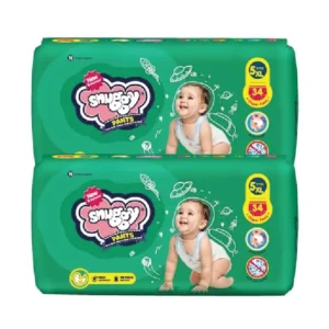 Snuggy Baby Diaper Pants for 12-17 kg Kids 34-Pieces x 2 Pack, X-Large/Size-5