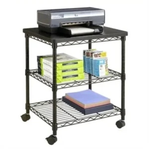 Safco Desk Side Wire Machine Stand with Wheels, 3 Tier, 200 lbs Capacity, Black Steel Frame
