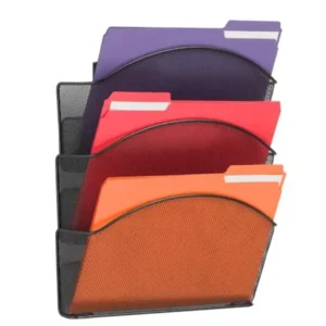 Safco® Onyx Mesh Letter-Size Triple Wall Pocket, 17 1/4"H x 12"W x 3 1/4"D, Black