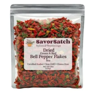 SavorSatch Dried Red & Green Bell Pepper Flakes – 8oz Resealable Pouch | Dehydrated, Certified Kosher, Non-GMO | Perfect for Cooking, Soups, Stews, Camping, Emergency Food Supply