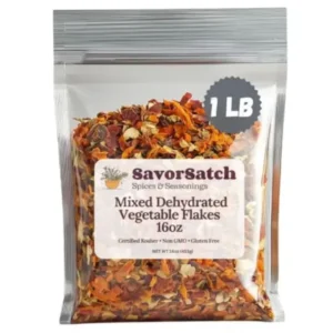 SavorSatch Dehydrated Mixed Dried Vegetable Flakes - 16oz Resealable Pouch | Bulk Pack | GMO-Free & Wheat Gluten-Free | Carrot, Onion, Celery, Tomato, Bell Pepper | No Added Salt | Certified Kosher |