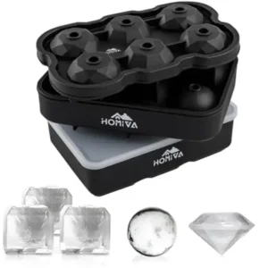 Silicone Ice Cube Tray Set of 3 – Diamond, Square & Sphere Ice Mold Trays, BPA-Free Flexible Easy-Release Stackable Ice Makers for Whiskey, Cocktails, Iced Coffee, Juice & Baby Food