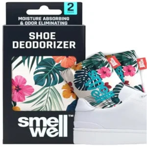 SmellWell Active Odour Remover, Shoe Deodorant, Bamboo Activated Carbon Odour Absorber, Moisture Absorber for Shoes, Bags and Against Sweaty Feet, Annoying Odours, Hawaii Floral, 1 Pair, 2 x 50 g