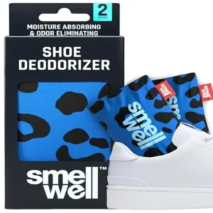 SmellWell Active Odour Remover, Shoe Deodorant, Bamboo Activated Carbon Odour Absorber, Moisture Absorber for Shoes, Bags and Against Sweaty Feet, Annoying Odours, Blue Leopard, 1 Pair, 2 x 50 g