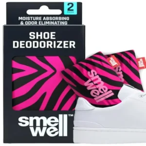 SmellWell Active Odour Remover, Shoe Deodorant, Bamboo Activated Carbon Odour Absorber, Moisture Absorber for Shoes, Bags and Against Sweaty Feet, Annoying Odours, Pink Zebra, 1 Pair, 2 x 50 g