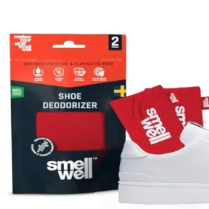 SmellWell Active Shoe Deodorant - Shoe Odour Remover - Antibacterial Shoe Deodorant - Bamboo Activated Carbon Odour & Moisture Absorber for Shoes & Bags, Red, 1 Pair