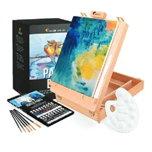 Zenacolor 34pc Acrylic Paint Set with Wood Case - 24 Tubes of Acrylic Paints, 6 Paint Brushes, Canvas 24x30cm, Palette and Palette Knife - Art Supplies for Adults Artists and Professionals