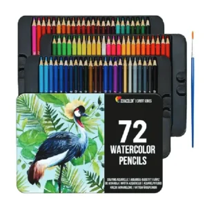 Zenacolor 72 Watercolor Pencils Professional, Numbered, with a Brush and Metal Box - 72 Water Color Pencils for Adults and Adult Coloring Books - Watercolor Pencil for Kids, Colored Pencils, Art Set
