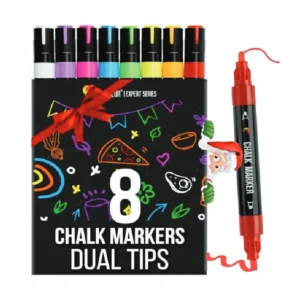 Zenacolor Liquid Chalk Markers Dual Tips - 8 Vibrant Colors, Non-Toxic Chalkboard Markers Quick-Drying, Erasable Chalk Markers for Blackboard, Windows, Glass, Cars - 24 Labels Included