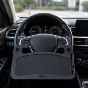 Car Steering Wheel Desk Tray, Black, 42cm x 28cm, for Laptop and Food with Cup Holder